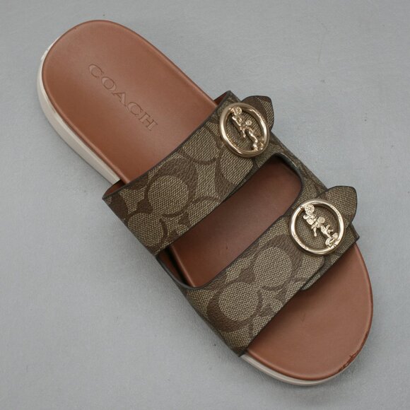 Coach Ladies 8 Gable Khaki/Saddle Signature Platform Slides Mules Sandals Shoes - Picture 7 of 12